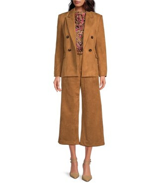 A Loves A Faux Suede Double Breasted Blazer & Coordinating Belted High Rise Wide Leg Cropped Pant... | Dillard's