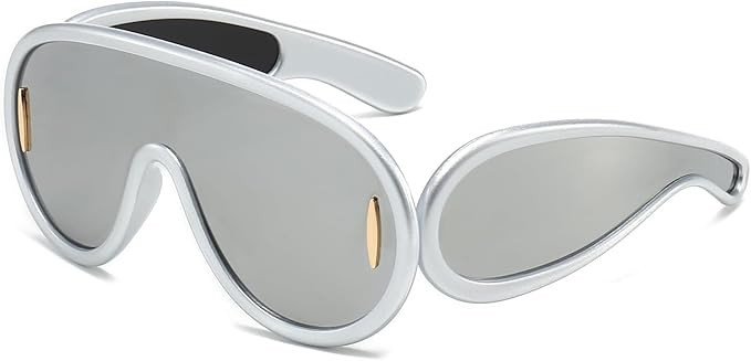Fashion Wave Mask Sunglasses for Women Men Oversized Silver Mirrored Futuristic Shield Sun Glasse... | Amazon (US)