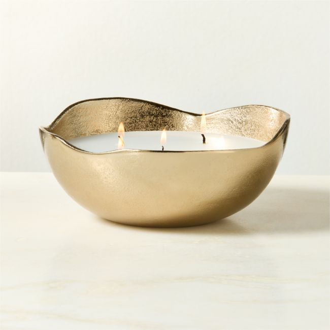 Huron Gold Cast Aluminum Unscented Candle Bowl 26.4oz | CB2