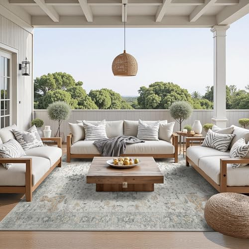 GENIMO Outdoor & Indoor Area Rug 6'x9', Waterproof, Non-Shedding, Easy Cleaning, Boho Mat for Patio, Living Room, Balcony, Dining Room, Deck, RV, Bedroom, Camping, Outside Carpet, Light Blue | Amazon (US)