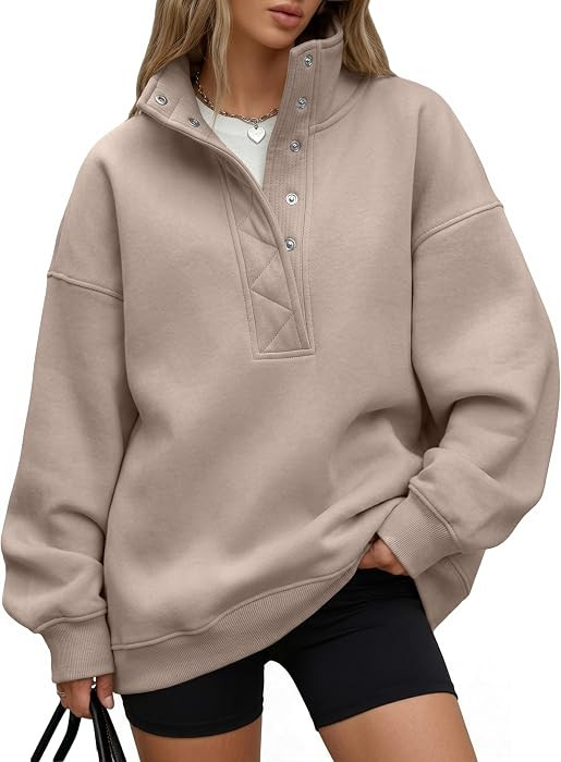 Trendy Queen Womens Oversized Sweatshirts with Snap Button Henley Collar | Amazon (US)