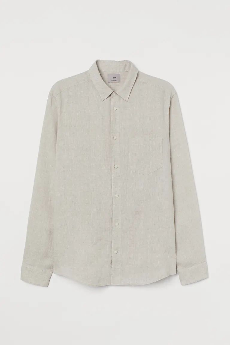 Shirt in washed linen with a turn-down collar, French front, yoke at the back and an open chest p... | H&M (UK, MY, IN, SG, PH, TW, HK)