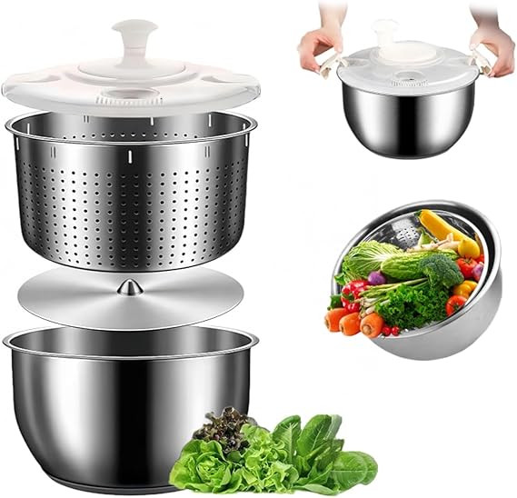 6L-Stainless Steel Salad Rotator, Non-Slip Base, Vegetable Dishwasher, Multi-Use Lettuce Spinner,... | Amazon (US)