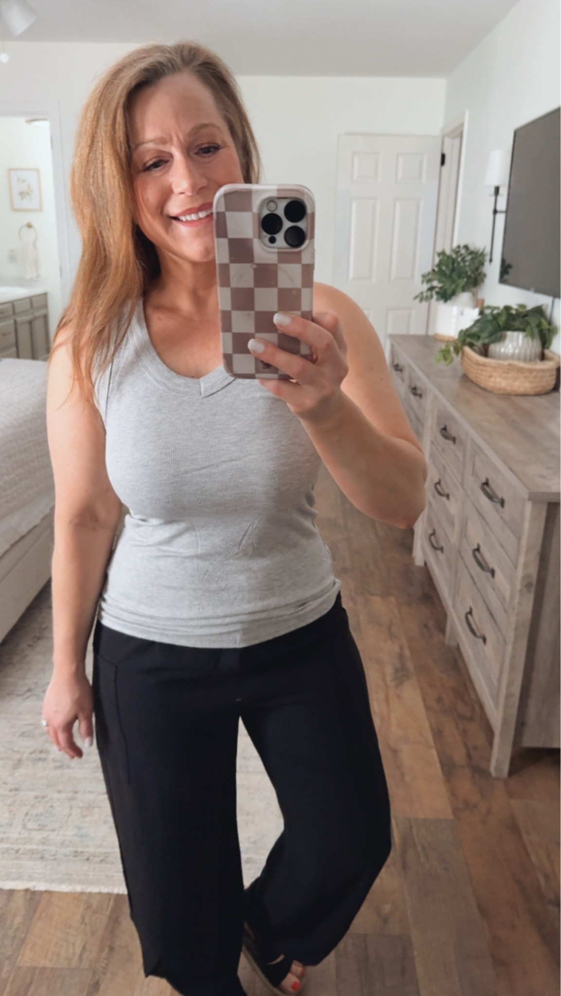 Spring + summer outfit inspo

•Sleeveless v neck tank
•Pants - wide leg palazzo pants,  loose fit and smocked elastic waistband
•Sandals 

I wear a small in top and pants 
Shoes TTS

#LTKMidsize #LTKootd #LTKPetite