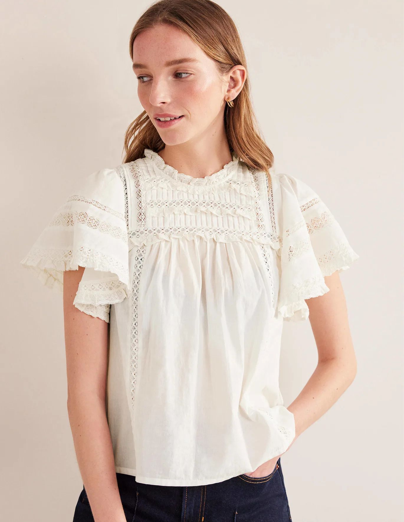 Flutter Sleeve Trim Detail Top | Boden (US)