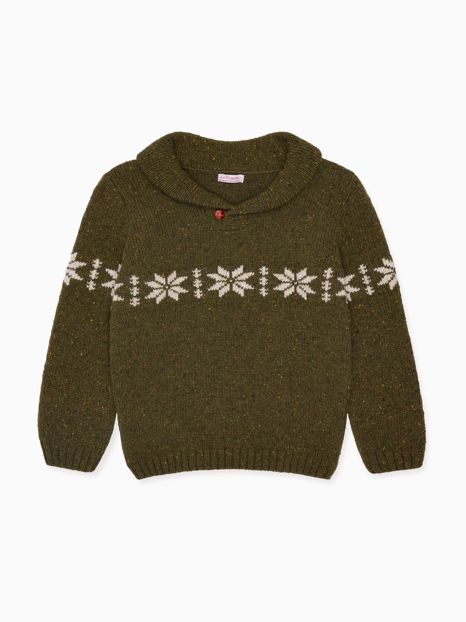 Dark Green Goyo Fair Isle Merino Kids Sweater | La Coqueta (US)