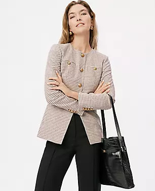 Houndstooth Split Hem Jacket | Ann Taylor