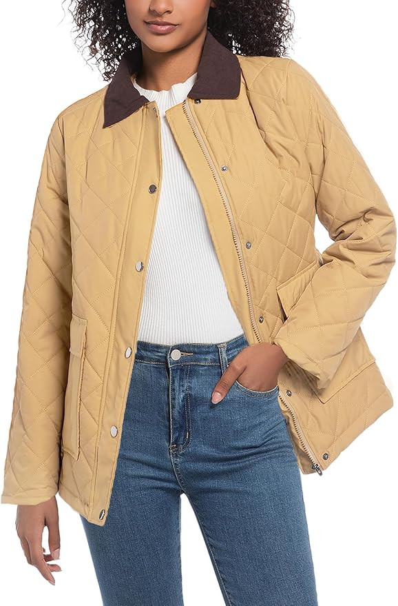 Quilted Barn Jacket for Women Corduroy Collar Lightweight Puffer Jackets Casual Winter Coat with ... | Amazon (US)