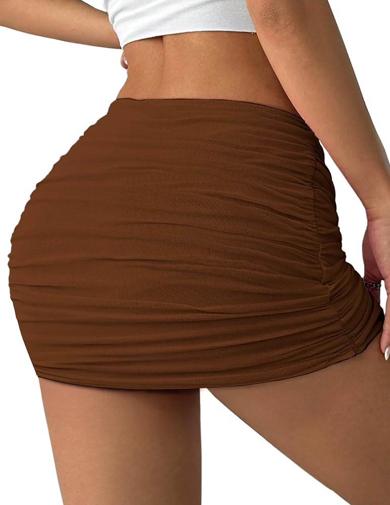 Avidlove Women Skirt Ruched Bodycon Double Layer Club Casual Mini Skirt | Amazon (US)