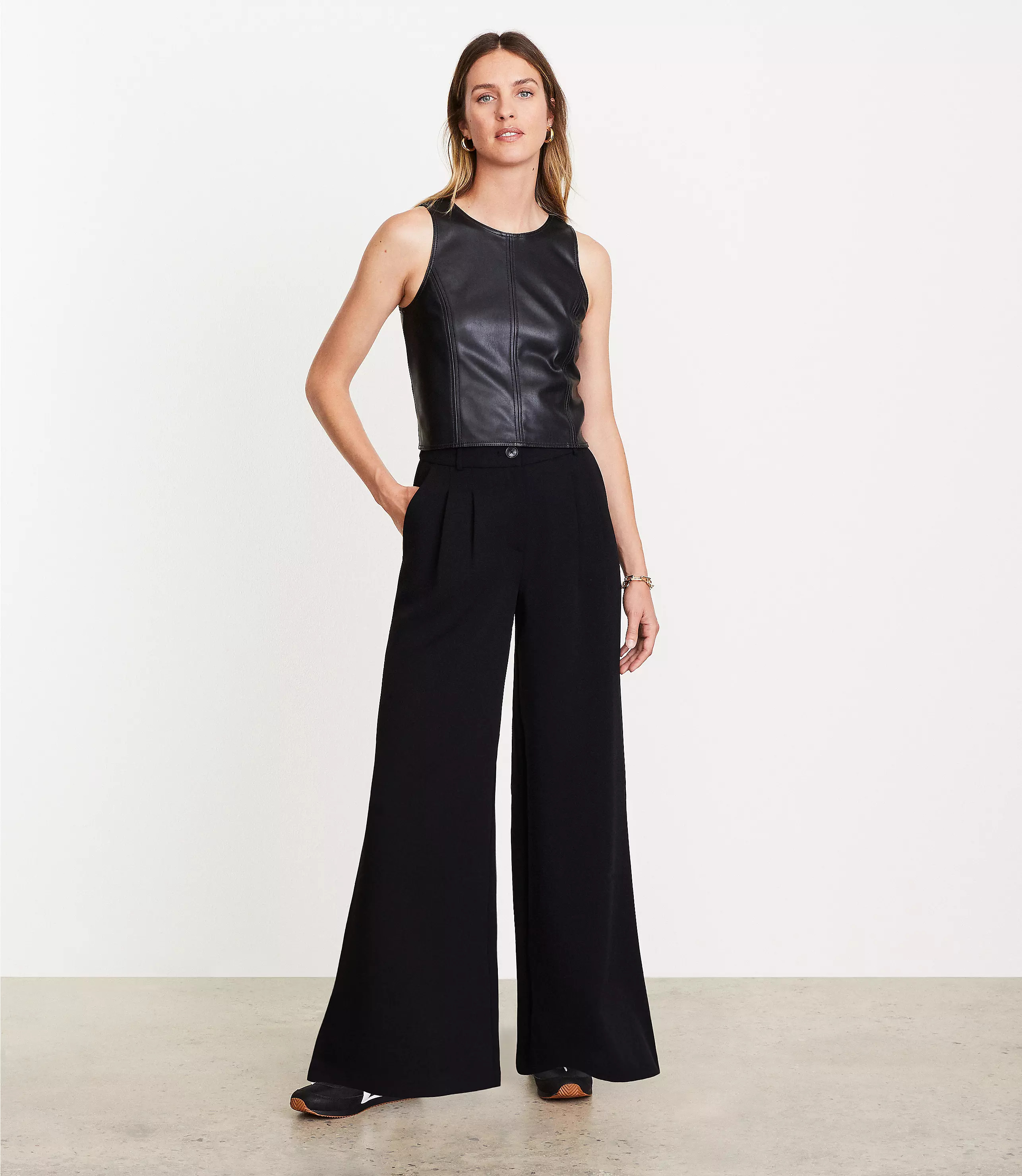 Petite LOFT Versa Topstitched Faux Leather Shell | LOFT