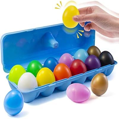 Prextex 12 Maracas Egg Shakers Musical Percussion Toy - 12 Color Plastic Easter Eggs in Carton ... | Amazon (US)