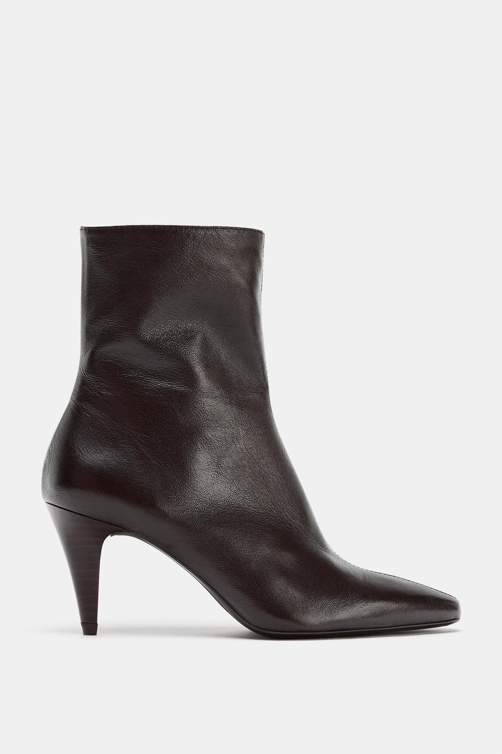 LEATHER HEELED ANKLE BOOTS | Zara UK