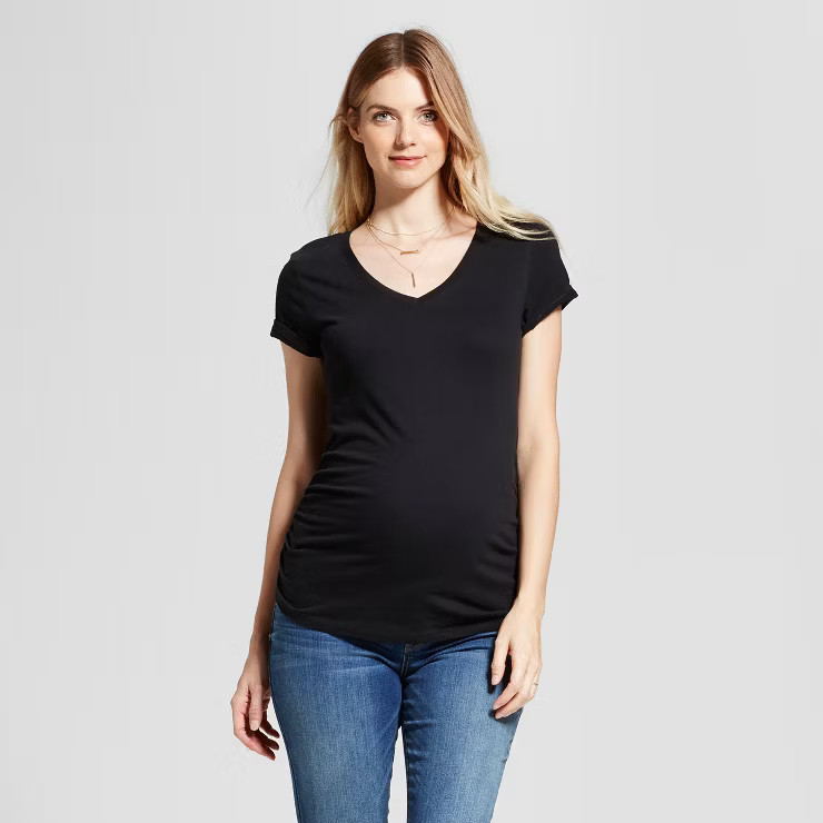 Short Sleeve V-Neck Side Shirred Maternity T-Shirt - Isabel Maternity by Ingrid & Isabel™ | Target