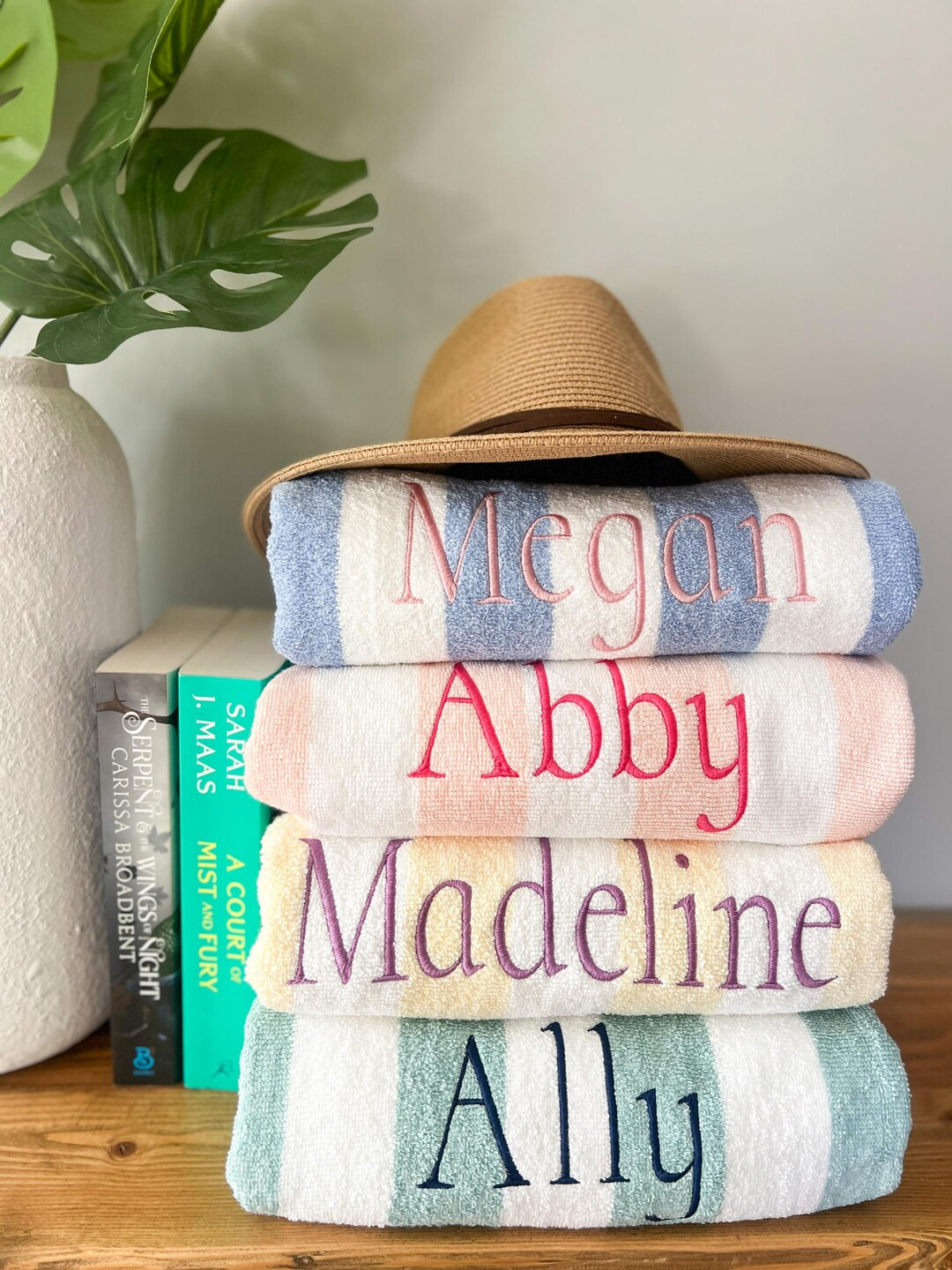 Embroidered Cabana Stripe Towels | 30x70" | Oversize Pool Towel | Bachelorette Party | Wedding Gi... | Etsy (US)