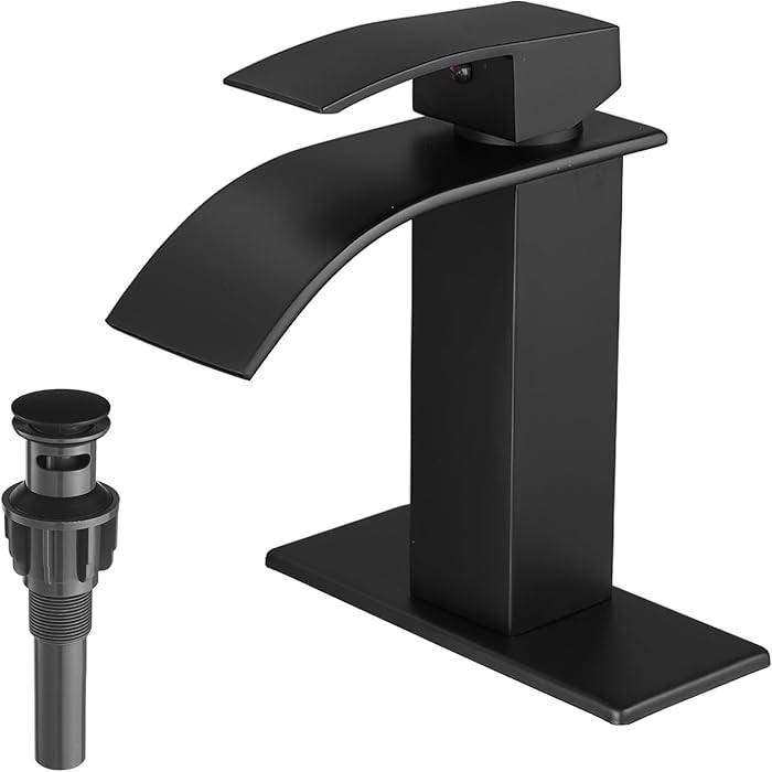 VOTON Black Bathroom Faucets Modern Waterfall Bathroom Sink Faucet Matte Black Single Handle Bath... | Amazon (US)