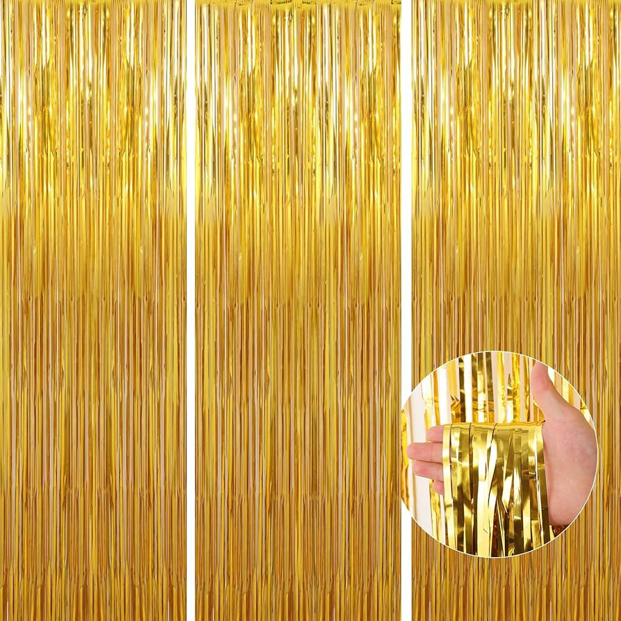 Birthday Party Decorations: 3 Pack 3.3 x 9.9 ft Gold Foil Fringe Curtains Party Supplies, Tinsel ... | Amazon (US)