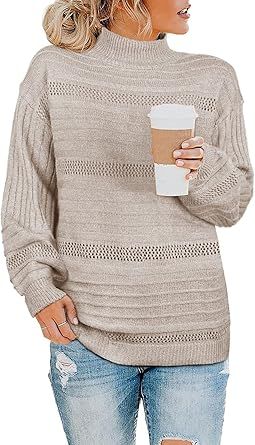 WEESO Turtleneck Sweater Women Fitted Knit Casual Jumper Tops | Amazon (US)