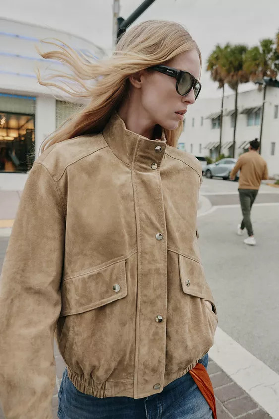 HIGH-NECK 100% SUEDE LEATHER JACKET | Zara UK