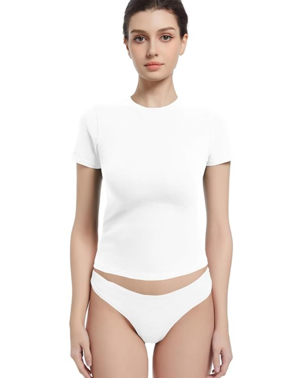 Abonlen Crewneck Short Sleeve T Shirts for Women Fitted Basic TeesY2k Going Out Tops | Amazon (US)