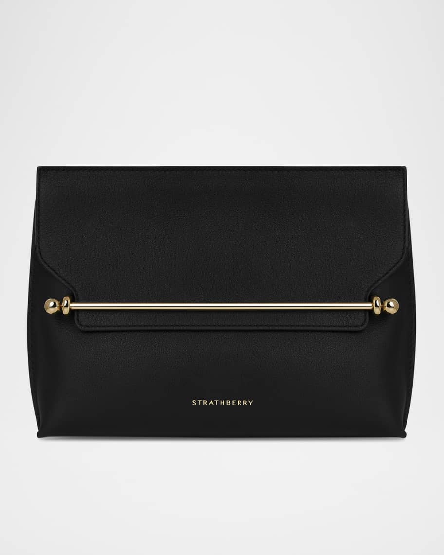 Stylist Metal Bar Leather Clutch Bag | Neiman Marcus