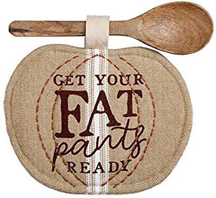 Mud Pie Fat Pumpkin Pot Holder and Spoon Set, Beige, Holder 6 1/2" x 8 1/4" | Spoon 9" | Amazon (US)