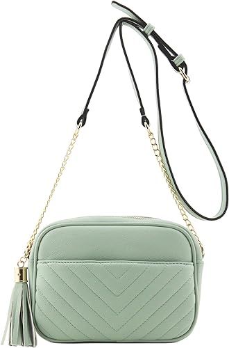 Chevron Quilted Crossbody Camera Bag with Chain Strap and Tassel | Amazon (US)