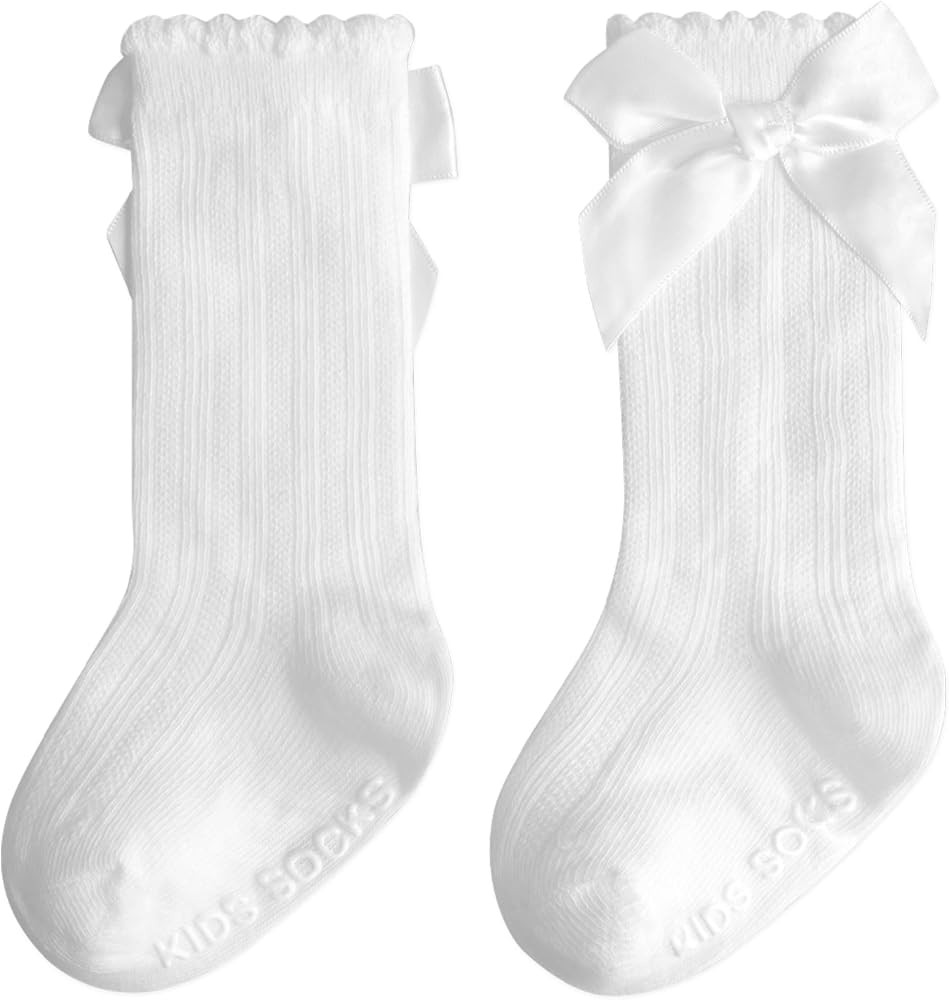 Baby Knee High Socks Girl Non Slip Toddler Stockings Cotton Bow Ruffle Newborn Long Socks Infant ... | Amazon (US)