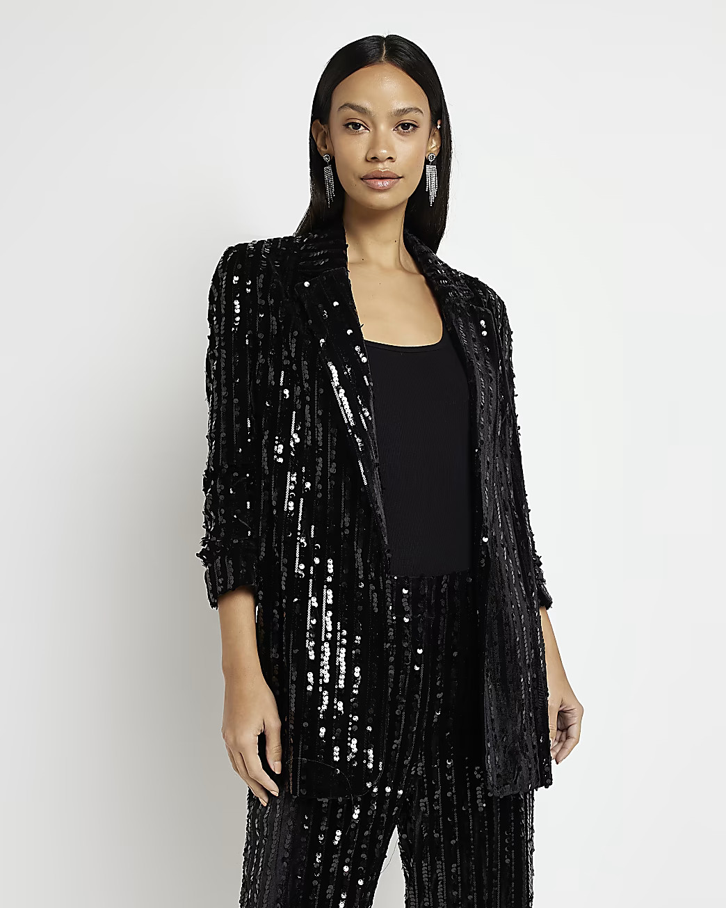 River Island Womens Black velvet sequin blazer | River Island (US)