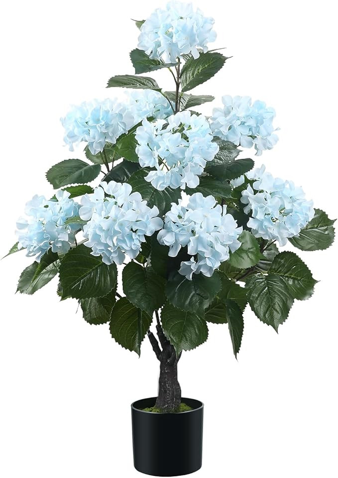Romantic Season 38" Artificial Hydrangea Tree in Pot, Faux Potted Silk Hydrangea Plant for Indoor... | Amazon (US)