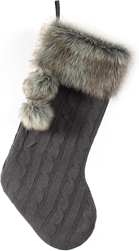 Cable Knit Christmas Stockings with Faux Fur Cuff Large Knitted Xmas Stockings Rustic Hanging Sto... | Amazon (US)