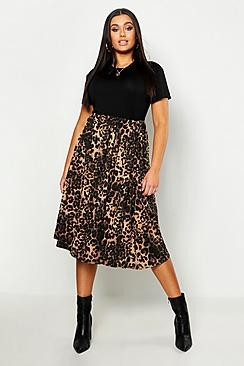 Plus Jersey Animal Print Midi Skater Skirt | Boohoo.com (US & CA)