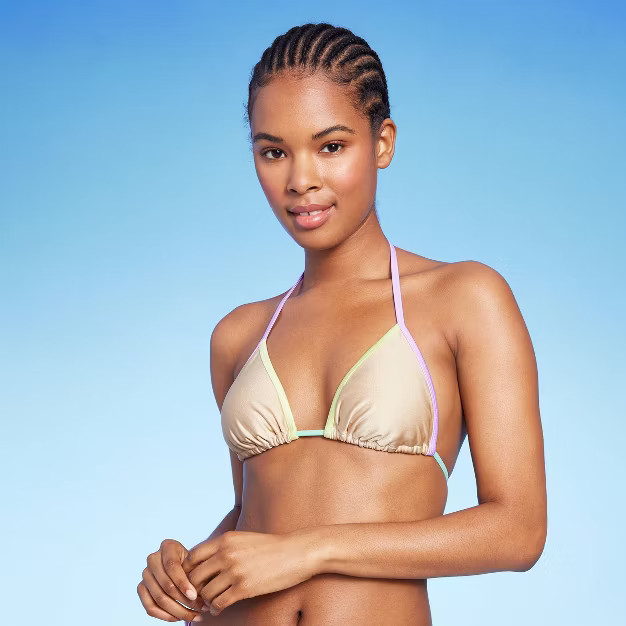 Juniors' Metallic Triangle Bikini Top - Xhilaration™ Tan | Target