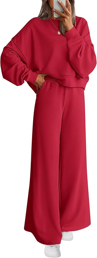 PRETTYGARDEN Women 2 Piece Outfits 2026 Spring Sweatsuits Crewneck Sweatshirt Wide Leg Sweatpants... | Amazon (US)