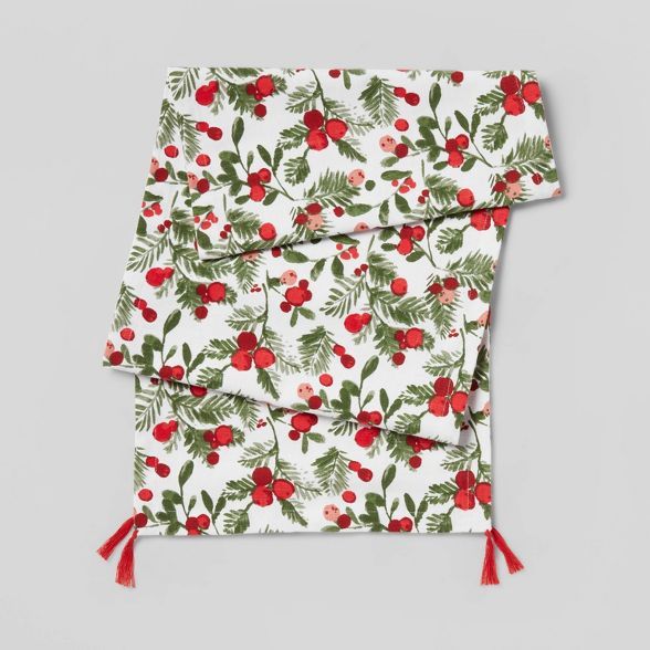 72" x 14" Cotton Holly Berry Table Runner - Threshold™ | Target