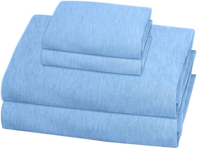 RUVANTI Jersey Knit Sheets Set 100% Cotton 4 Pcs, King Size Sheets Blue, Super Soft, Stretchy, Wr... | Amazon (US)