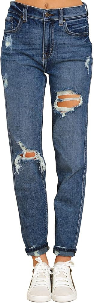 luvamia Boyfriend Jeans for Women Stretch High Waisted Ripped Distressed Mom Jeans Slim Denim Pan... | Amazon (US)