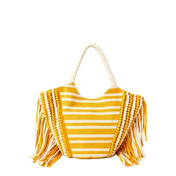 Time and Tru Fringe Woven Tote | Walmart (US)