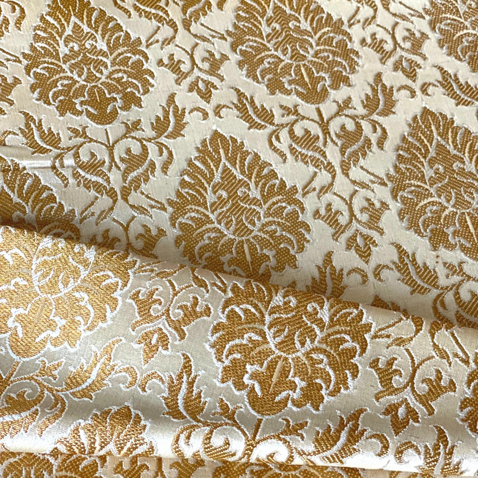 Indian Art Silk Brocade Fabric by the Yard Ivory and Golden - Etsy | Etsy (US)