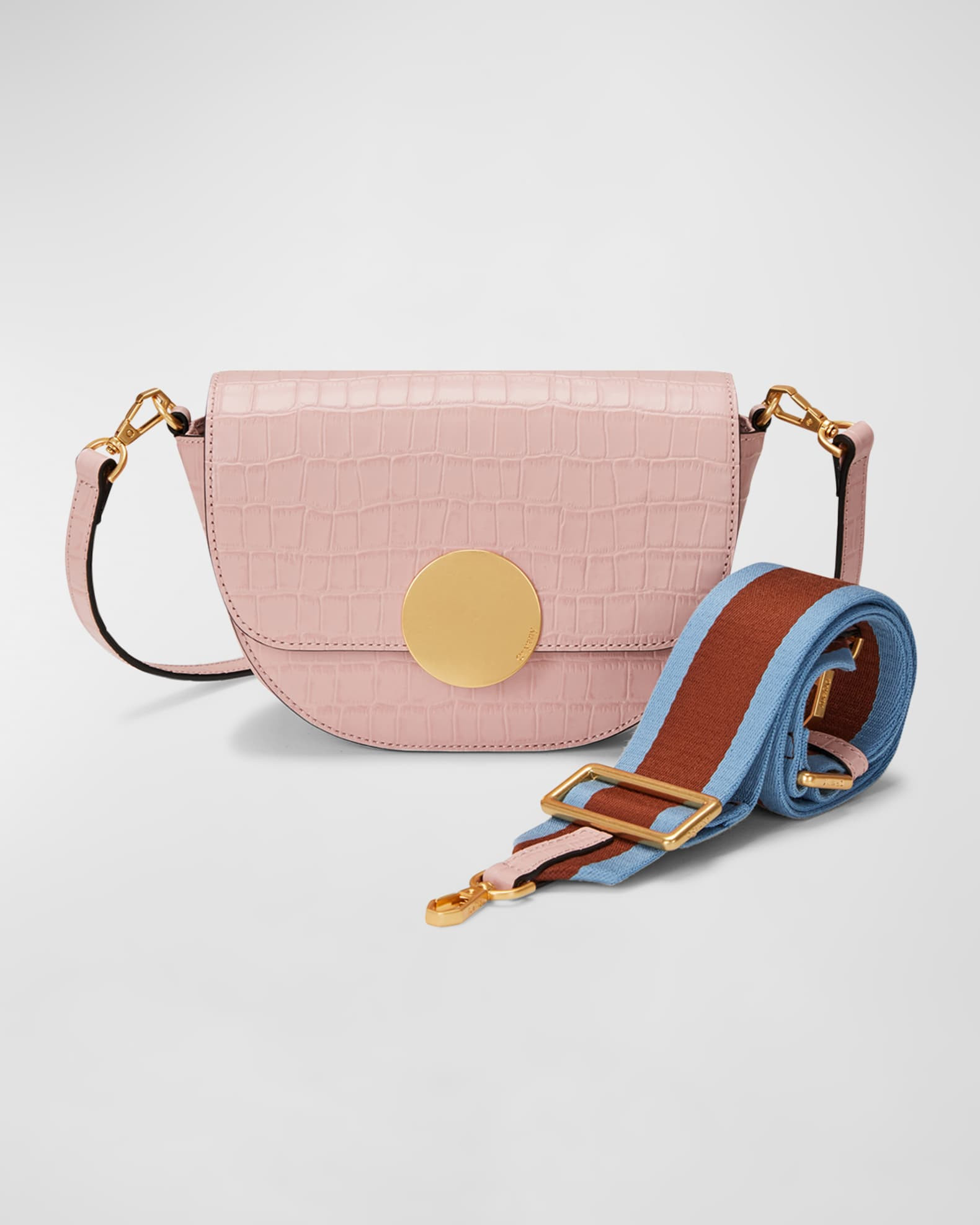 Lottie Saddle Moc-Croc Crossbody Bag | Neiman Marcus