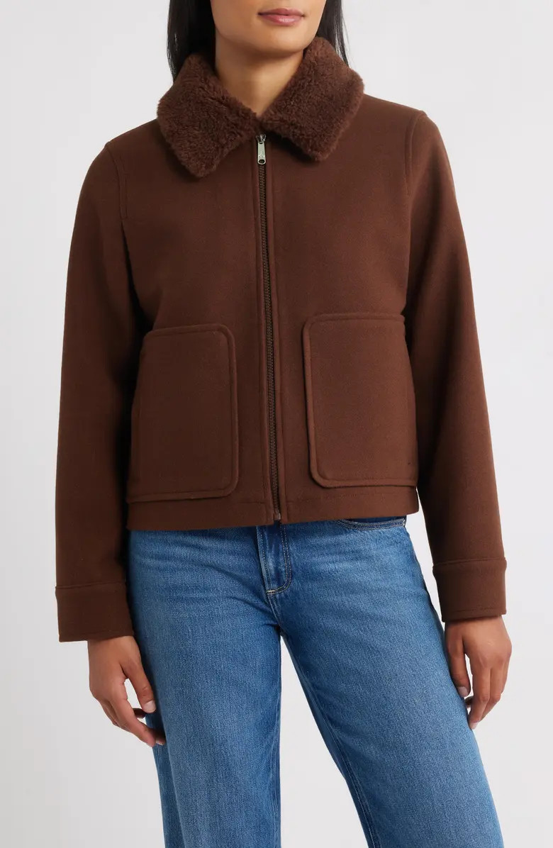 Sam Edelman Faux Fur Collar Zip-Up Jacket | Nordstrom | Nordstrom