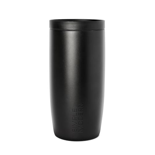 Simple Modern Travel Coffee Mug Tumbler with 360° Lid | Ceramic-Lined Insulated Stainless Steel Cold Brew Iced Coffee Cup | Gifts for Women Men Her Him | Voyager Signature | 16oz | Midnight Black | Amazon (US)