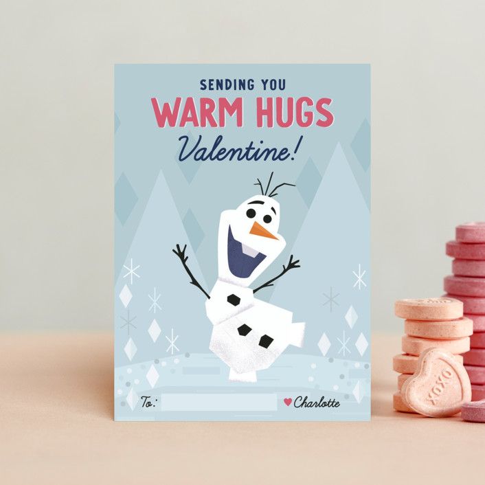 "Disney's Olaf Warm Hugs" - Customizable Classroom Valentine's Day Cards in Blue by Oma N. Ramkhe... | Minted