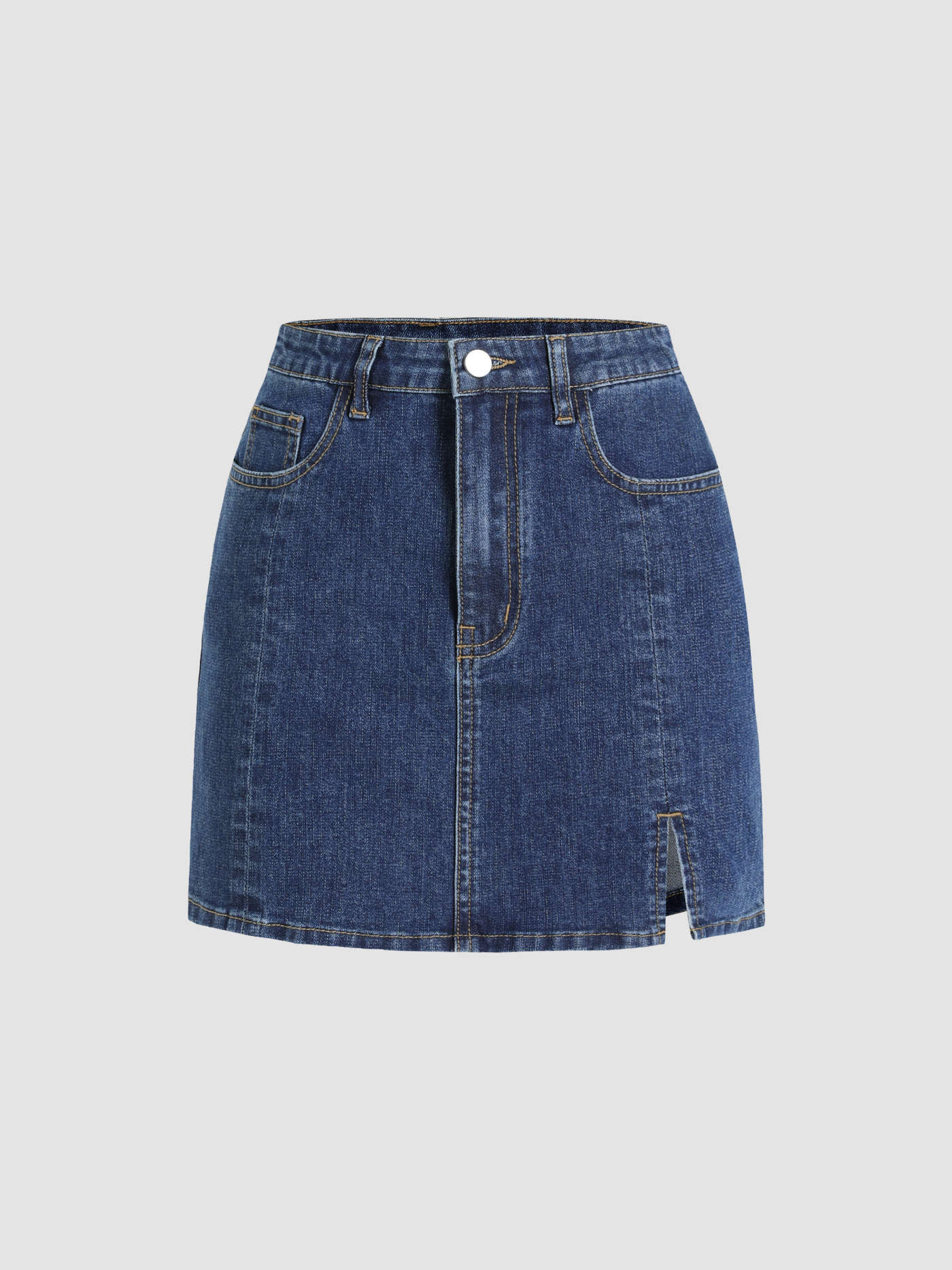 Denim Solid High Waist Split Mini Skirt | Cider