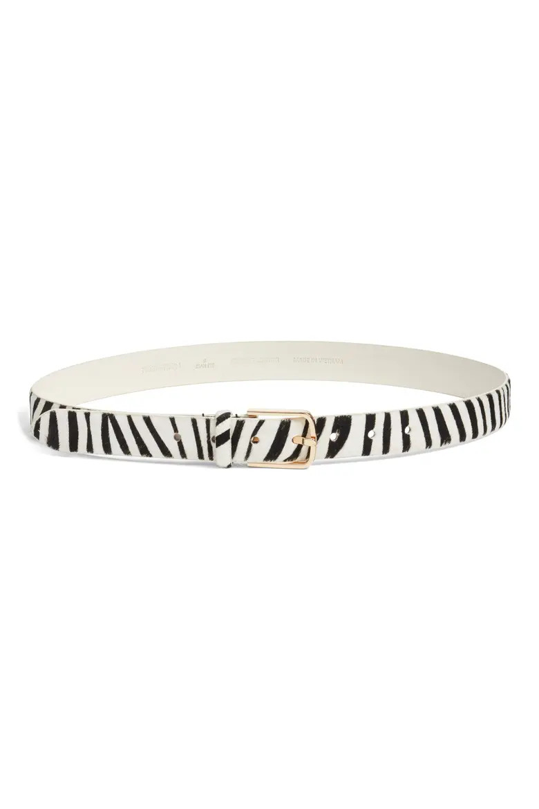 Nordstrom Yvette Genuine Calf Hair Belt in Black- Silver at Nordstrom, Size Small | Nordstrom