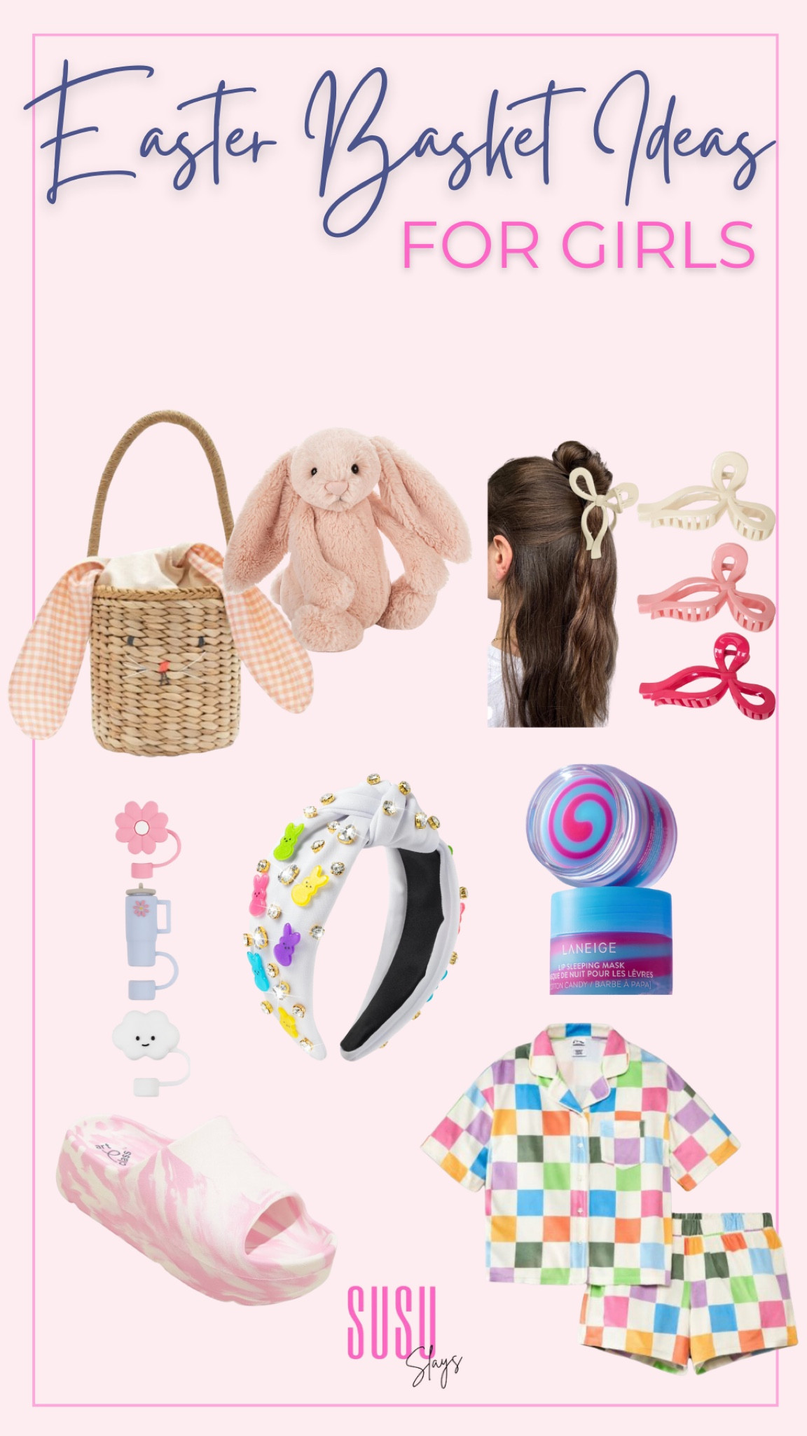 More Easter goodies for girls! Our daughters are 10 and 12 and they would love all of these … even the cute Jelly Cat stuffed bunny! 

Easter Basket, Jelly Cat Bunny, Claw Clip, Bow, Easter Headband, Laneige Lip Mask, Stanley Spill Stopper, Target PJs, Cloud Slides 

#LTKkids #LTKSeasonal #LTKfamily