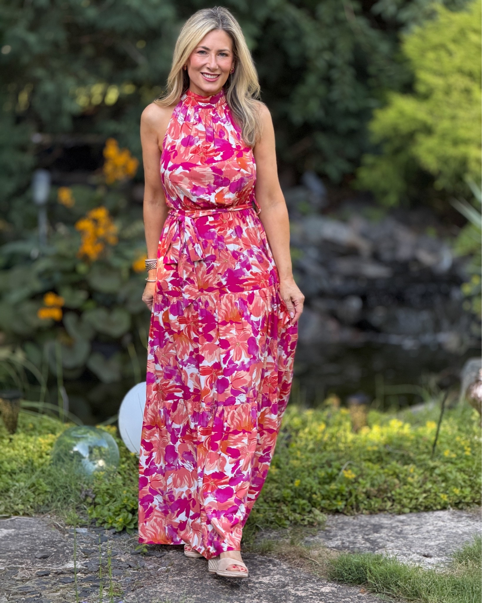 Came up to Chicago for a quick trip to celebrate my sister-in-law’s 60th birthday. The weather was glorious, her backyard garden party was stunning, and I can’t believe my dress is still in stock! Wearing a size XS-it is long on my 5’4” frame so espadrille wedges were clutch! Brought along my favorite cashmere/silk wrap for the late night chill (not pictured).

#LTKOver40 #LTKWedding