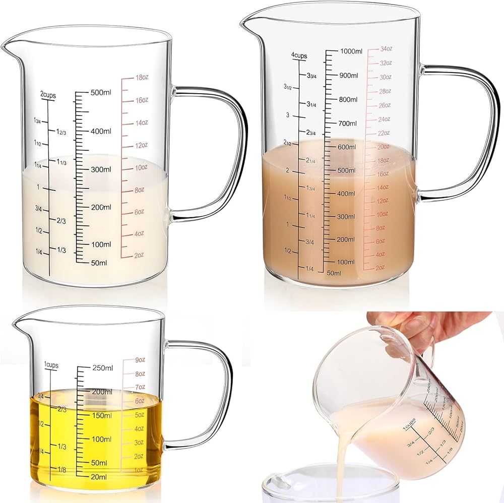 3 Pack Glass Measuring Cups with Handle and V Shaped Spout High Borosilicate Glass Beaker Measuri... | Amazon (US)