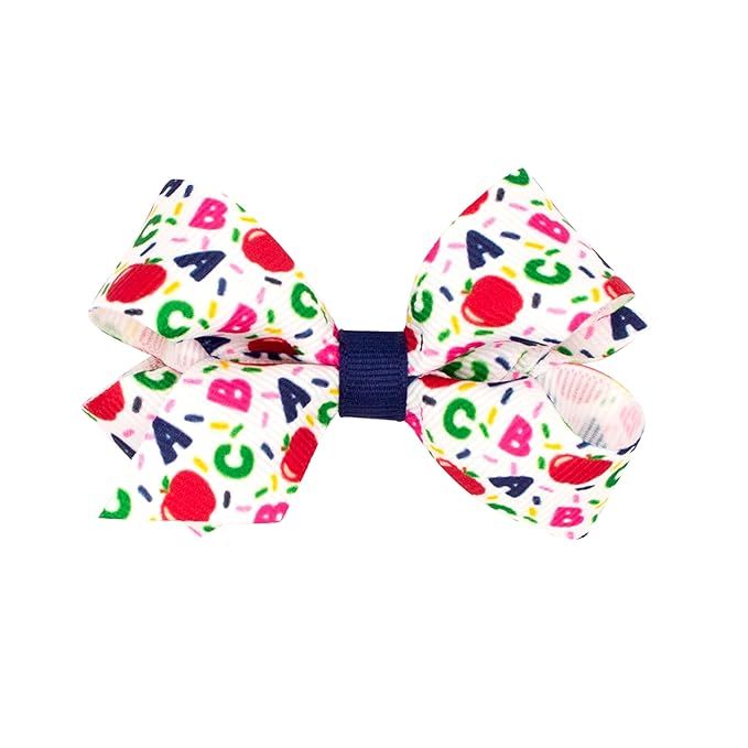 Wee Ones Girls School-themed Printed Grosgrain Hair Bow on a WeeStay Clip with Plain Wrap, Mini, ... | Amazon (US)