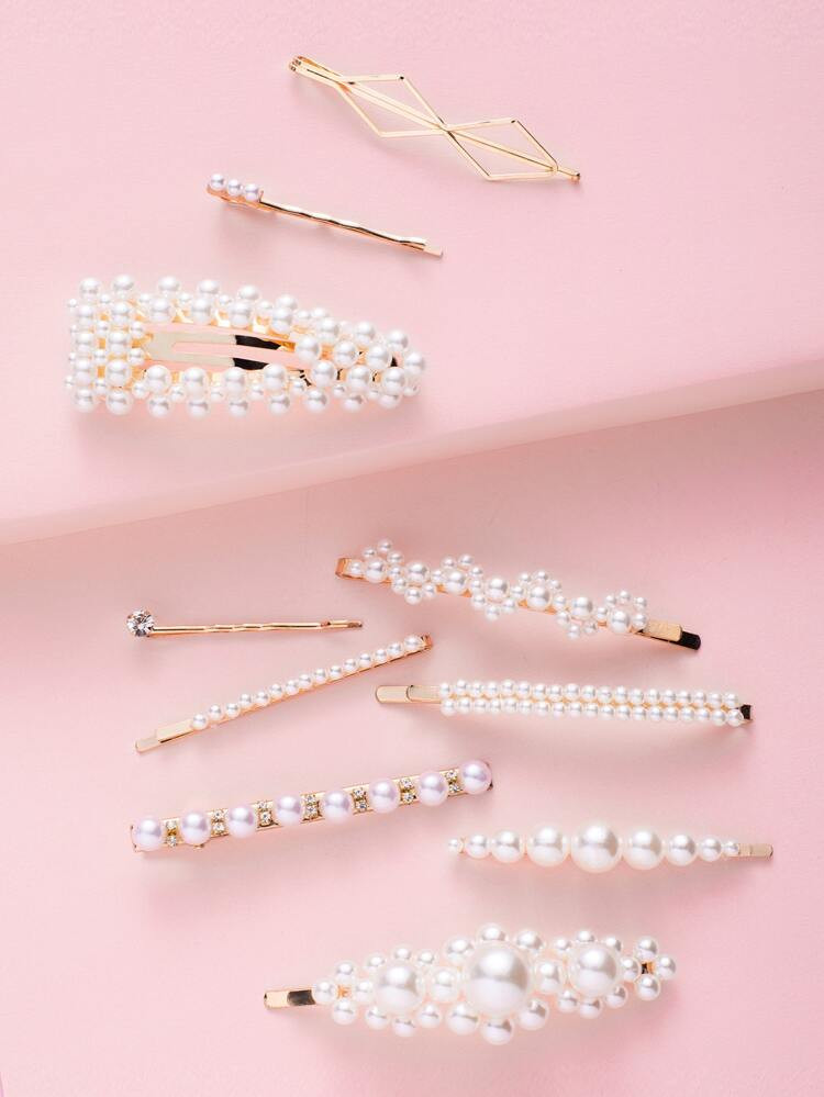 10pcs Faux Pearl Beaded Hair Clip | SHEIN