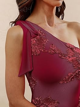 Caracilia Womens Floral One Shoulder Formal Dress Summer Elegant Bodycon Mesh Wedding Guest Cockt... | Amazon (US)